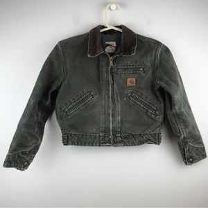 Boys Carhartt Detroit Canvas Jacket Green Lined Full Zip Pockets Size 8